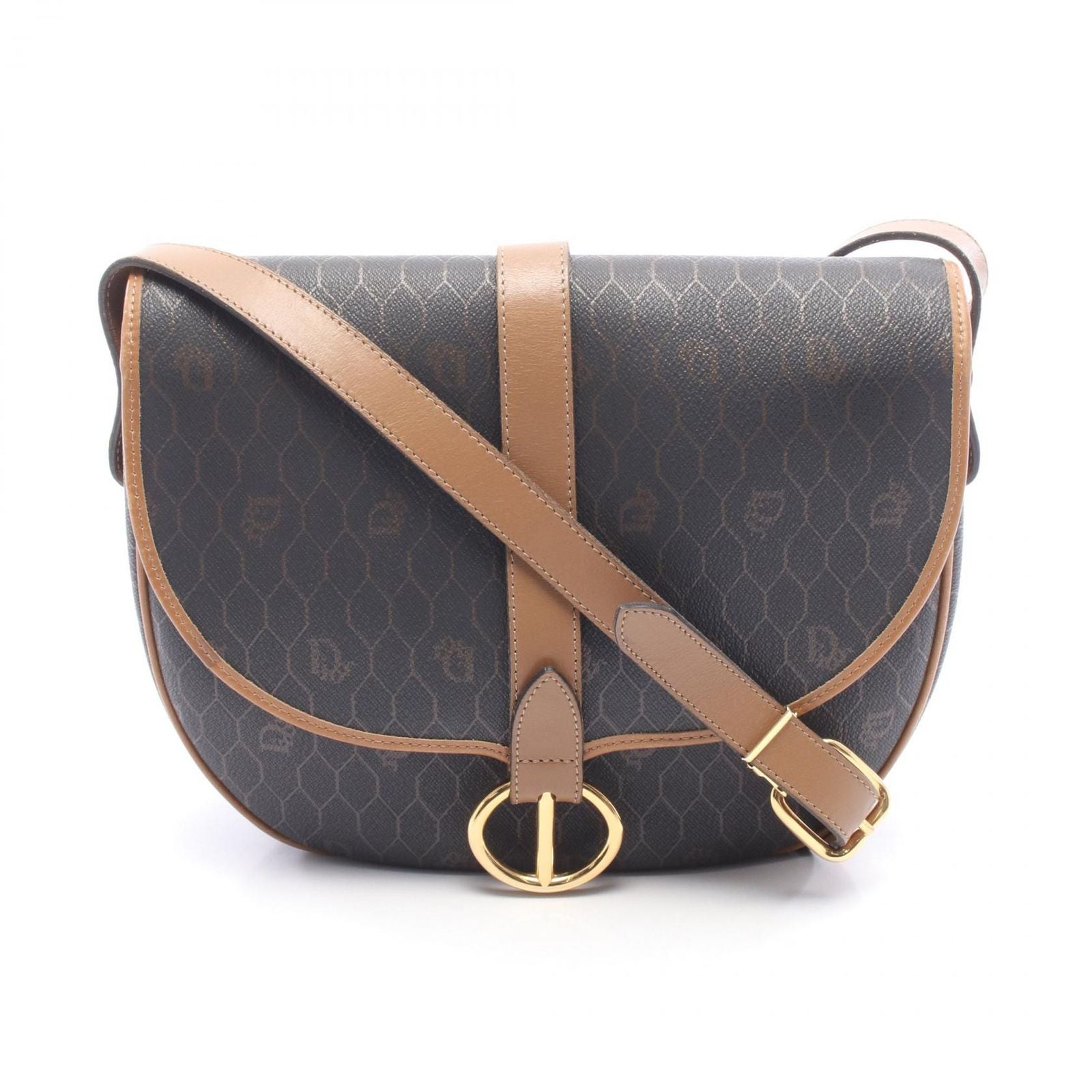 Dior Shoulder Bag Honeycomb Brown Black Canvas Leather