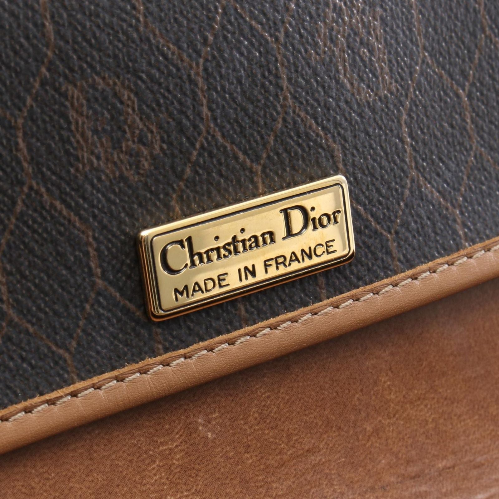 Dior Shoulder Bag Honeycomb Brown Black Canvas Leather — view 4