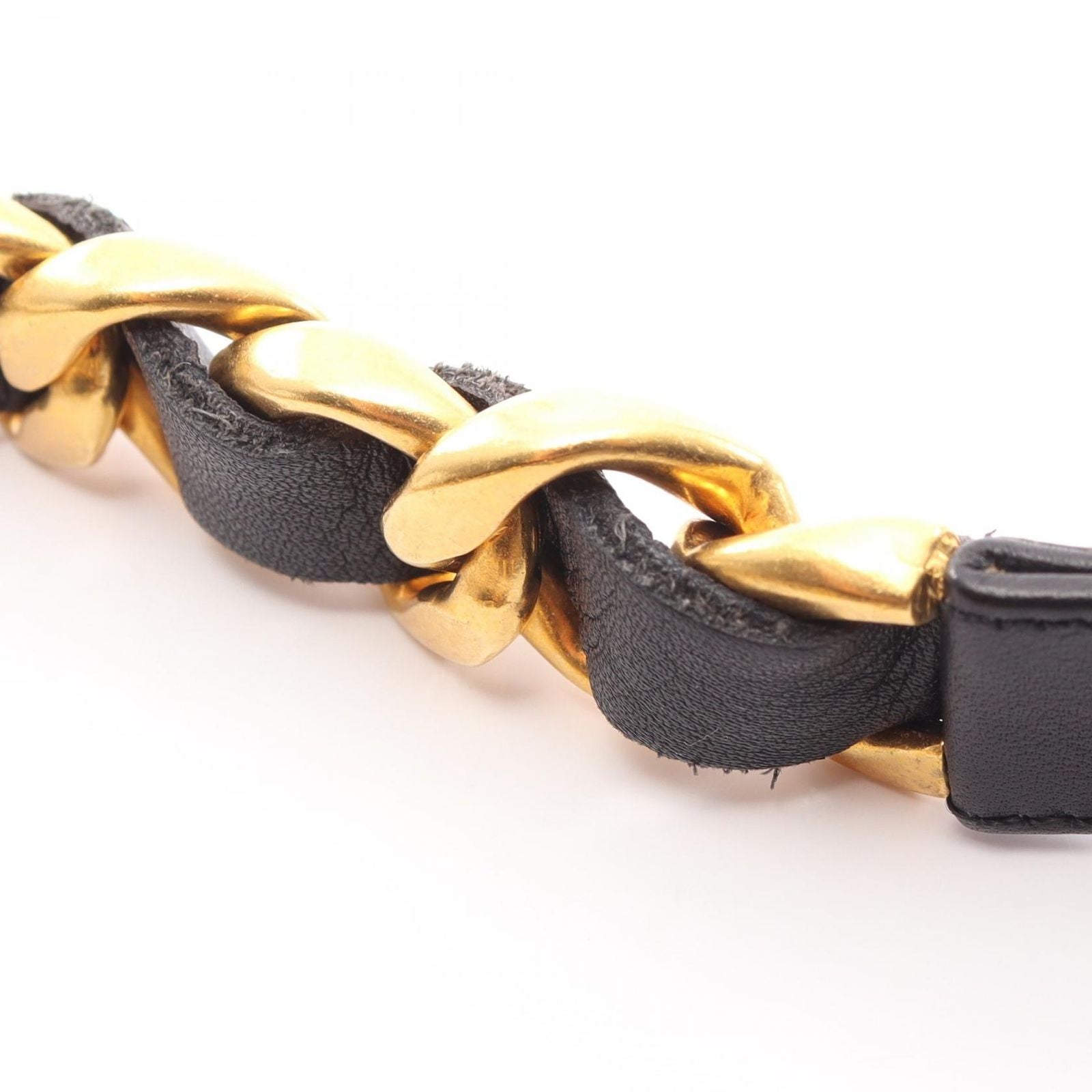 Chanel Belt Logo Chain Gold Leather Necklace — view 7