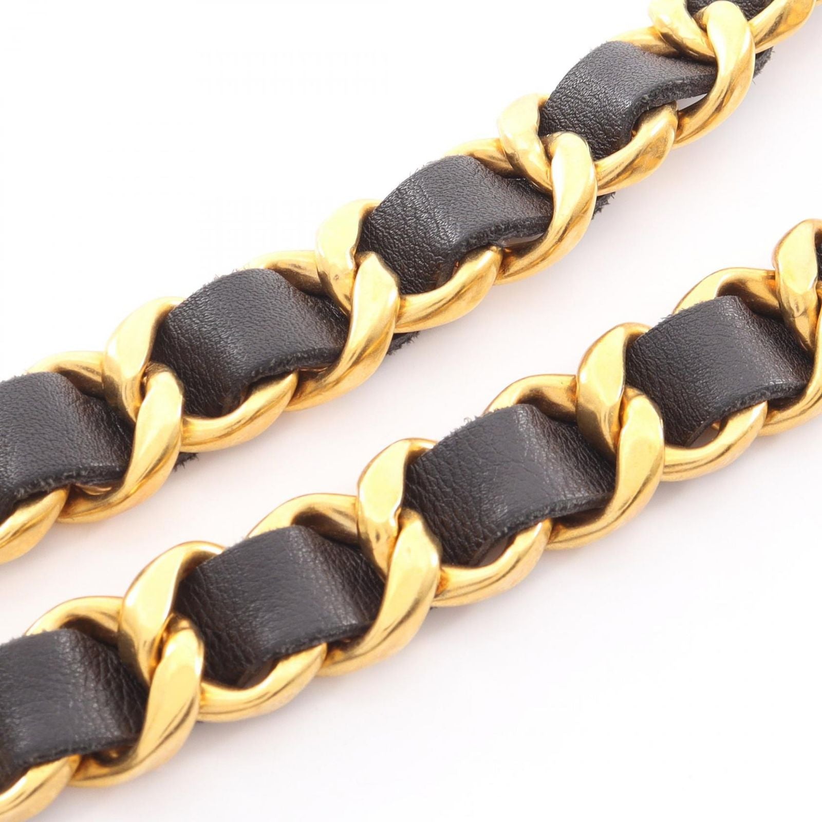 Chanel Belt Logo Chain Gold Leather Necklace — view 6