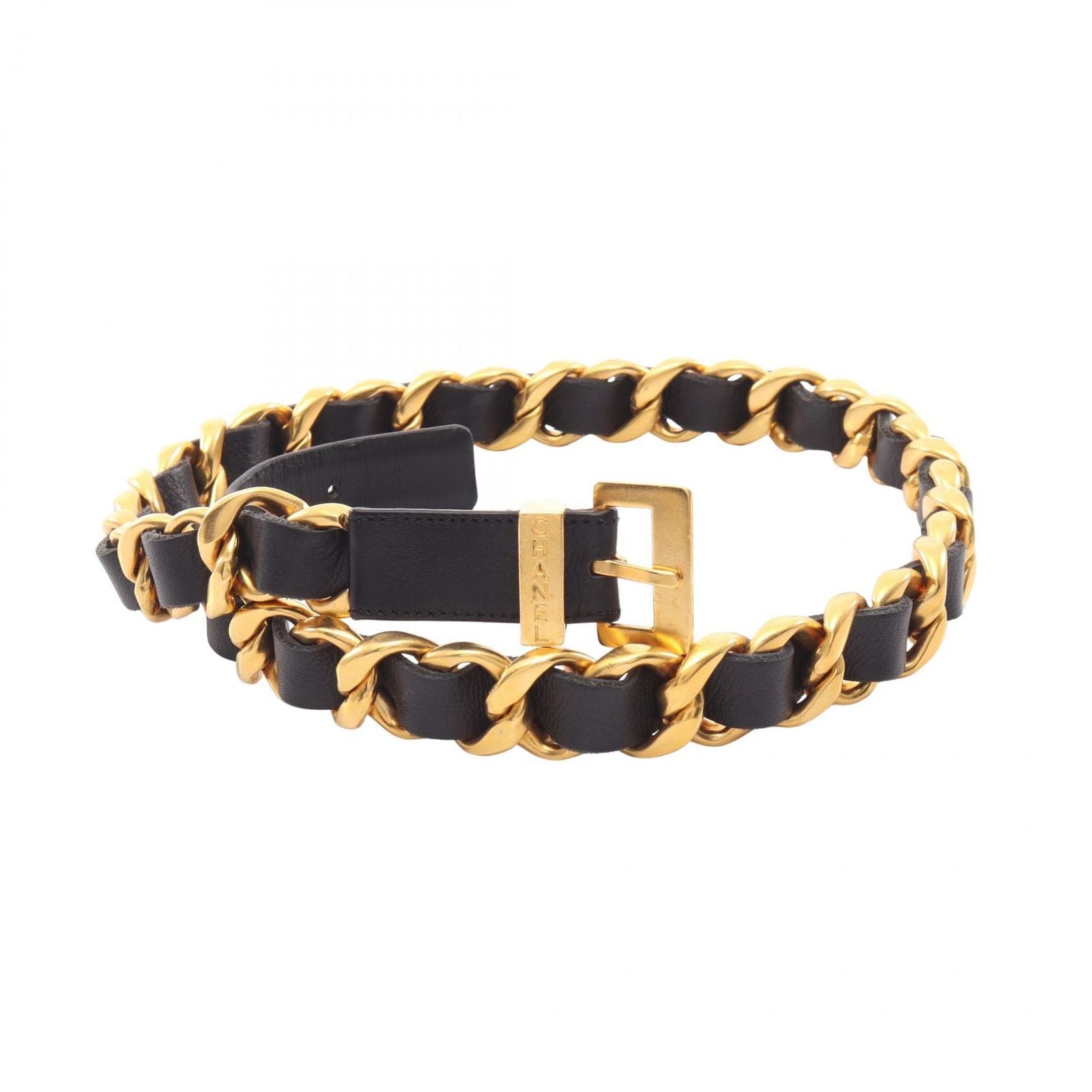 Chanel Belt Logo Chain Gold Leather Necklace