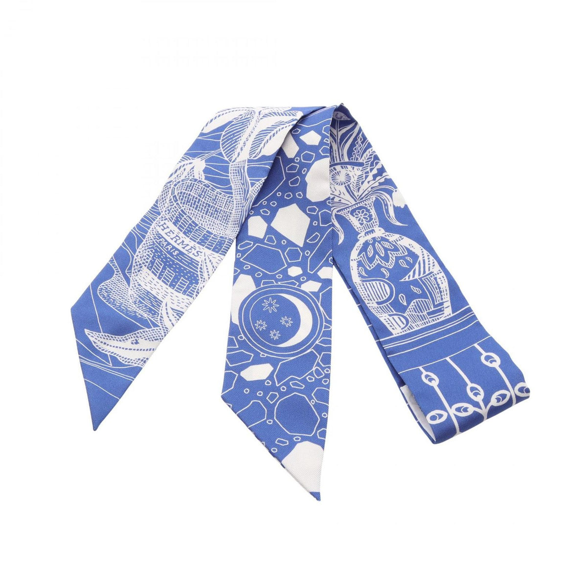 Hermes Scarf Twilly la Danse Des Amazones Ribbon Blue Silk la Des