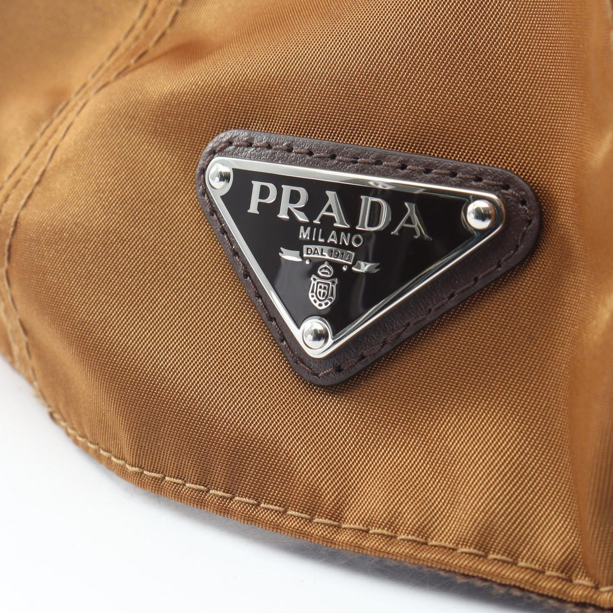 Prada Cap Triangle Plate Brown Nylon Hat — view 7