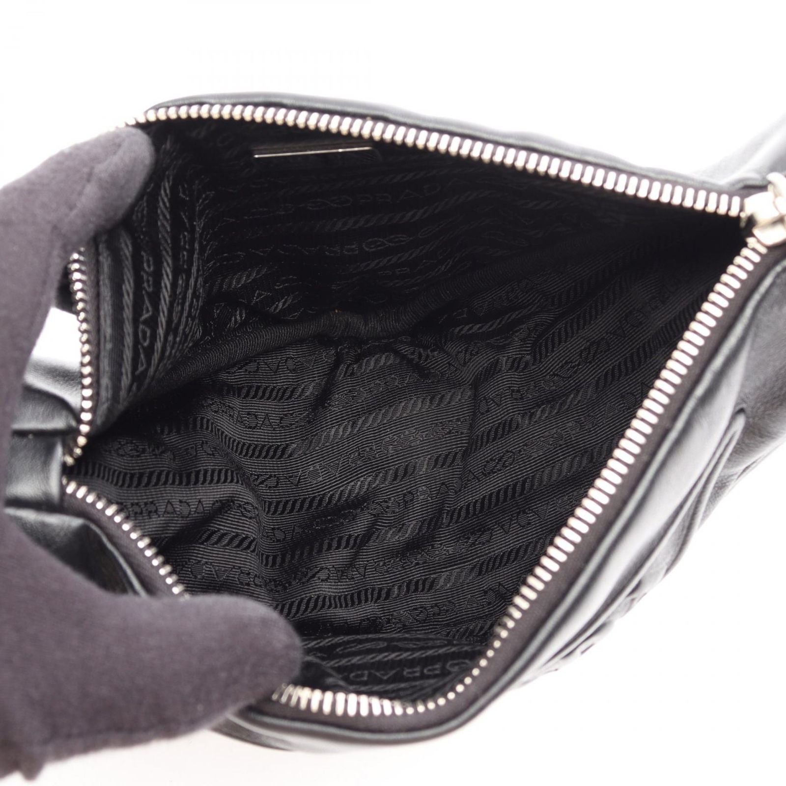 Prada Shoulder Bag Triangle Black Leather — view 3