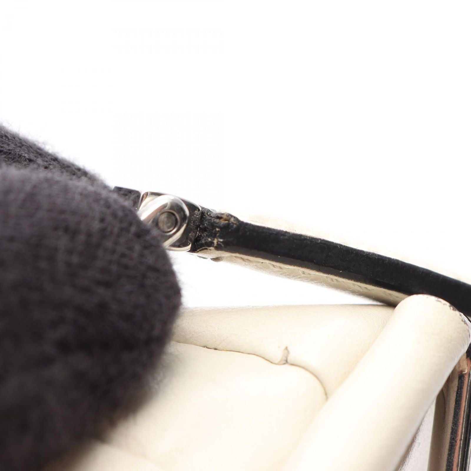 Prada Shoulder Bag Triangle White Black Leather — view 7