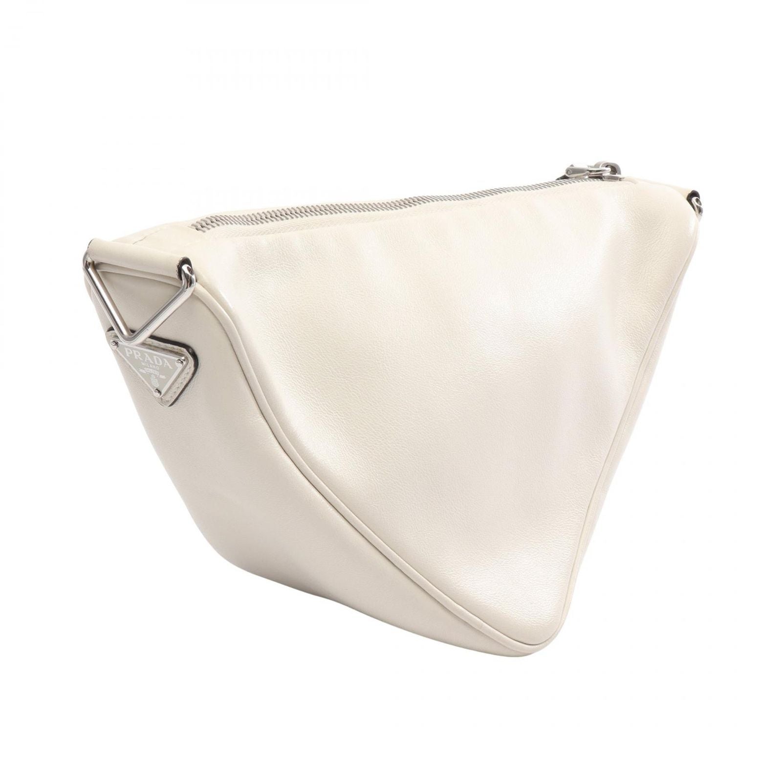 Prada Shoulder Bag Triangle White Black Leather — view 2