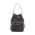 Prada Handbag Logo Jacquard Ribbon Drawstring 2-Way Black Canvas Leather Motif