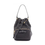 Prada Handbag Logo Jacquard Ribbon Drawstring 2-Way Black Canvas Leather Motif