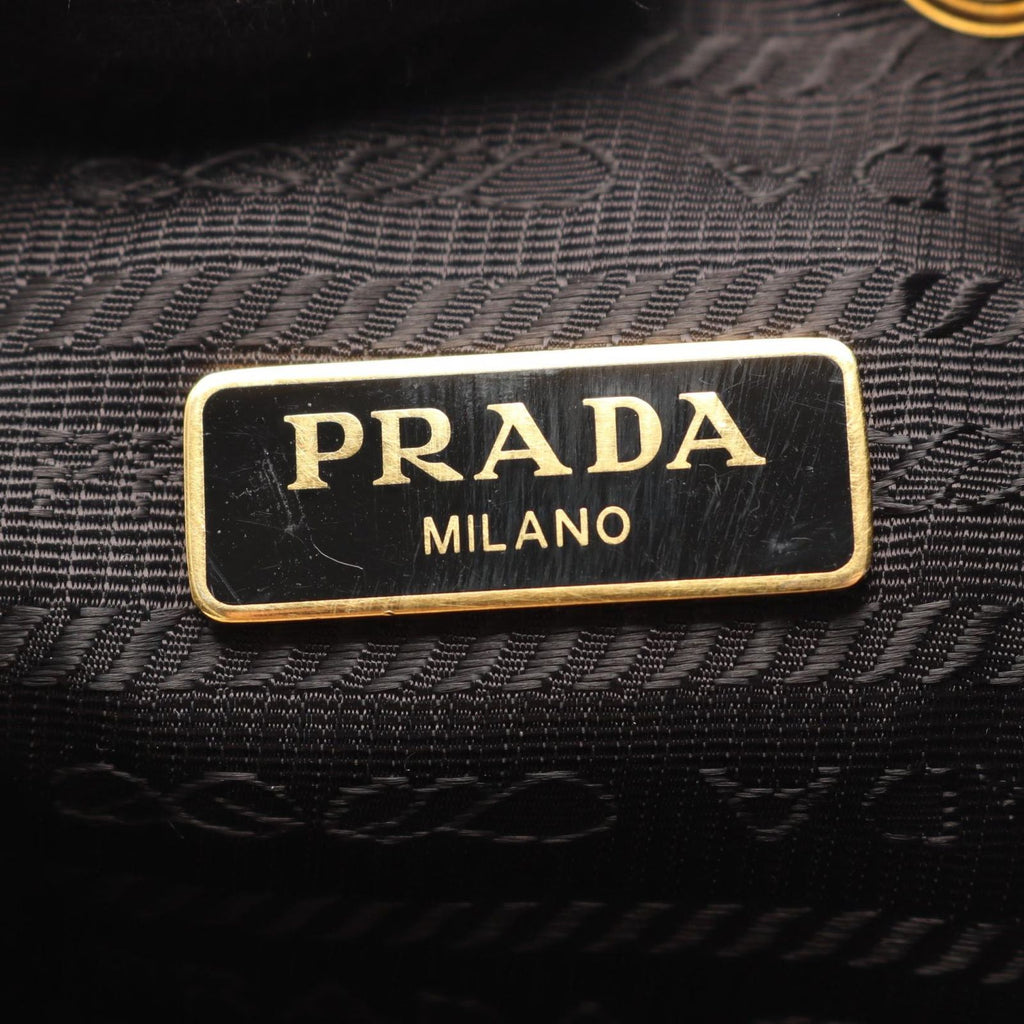 Prada Handbag Logo Jacquard Ribbon Drawstring 2-Way Black Canvas Leather Motif — view 4