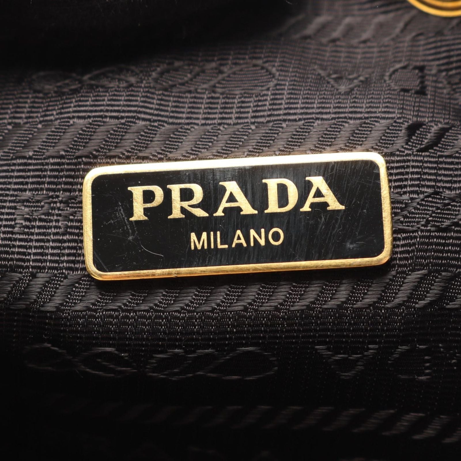 Prada Handbag Logo Jacquard Ribbon Drawstring 2-Way Black Canvas Leather Motif — view 4