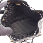 Prada Handbag Logo Jacquard Ribbon Drawstring 2-Way Black Canvas Leather Motif — view 3