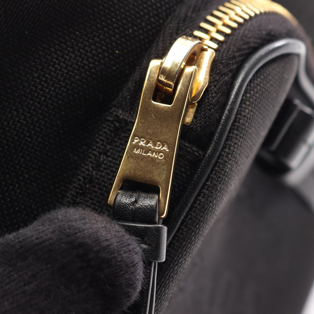 Prada Handbag Logo Jacquard Ribbon Drawstring 2-Way Black Canvas Leather Motif — view 7