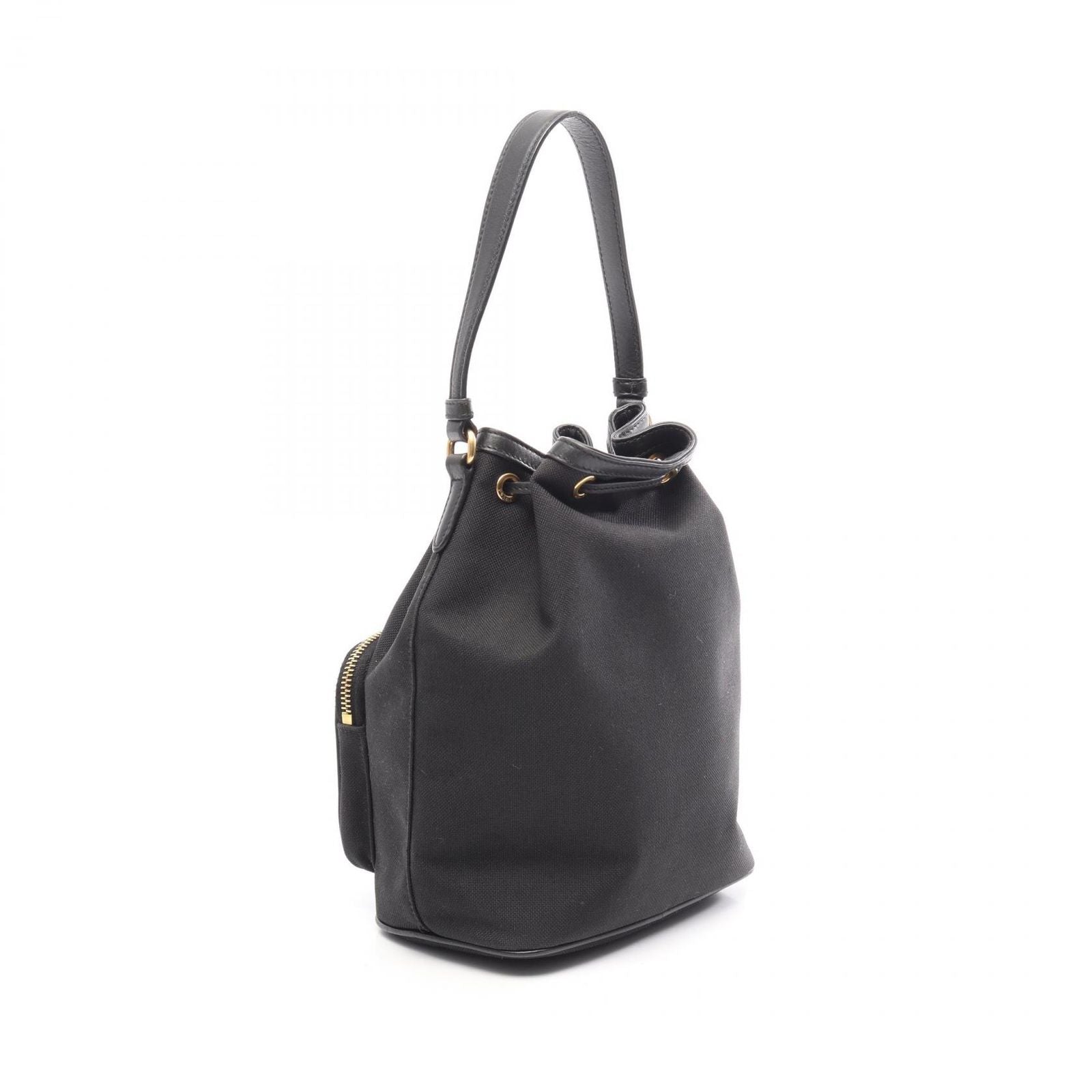 Prada Handbag Logo Jacquard Ribbon Drawstring 2-Way Black Canvas Leather Motif — view 2