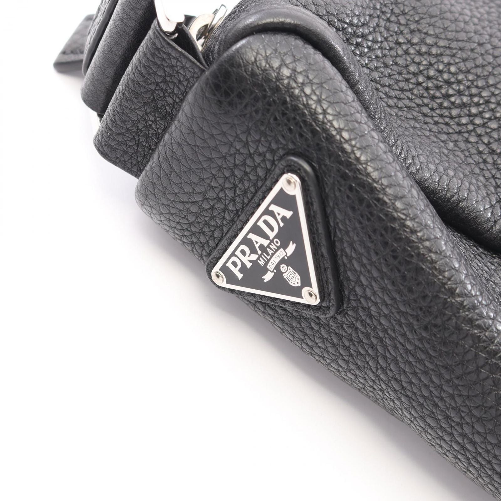 Prada Shoulder Bag Vitello Daino Triangle Black Leather — view 7