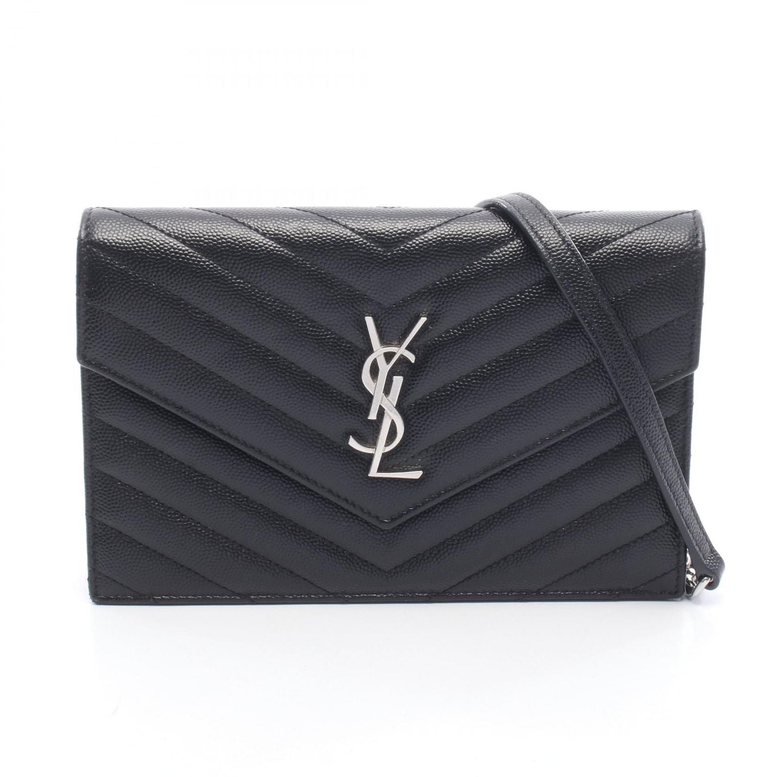 Saint Laurent Paris Shoulder Bag Monogram Envelope Black Leather Cassandra