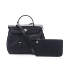 Hermes Herbag Zip PM Letourne 2-Way Black Canvas Leather Alebag Handbag