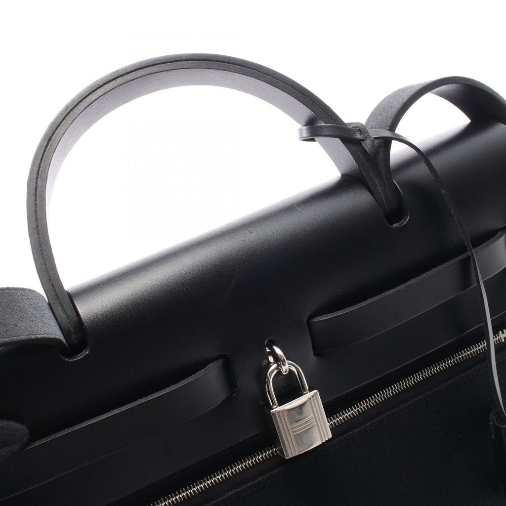 Hermes Herbag Zip PM Letourne 2-Way Black Canvas Leather Alebag Handbag — view 7
