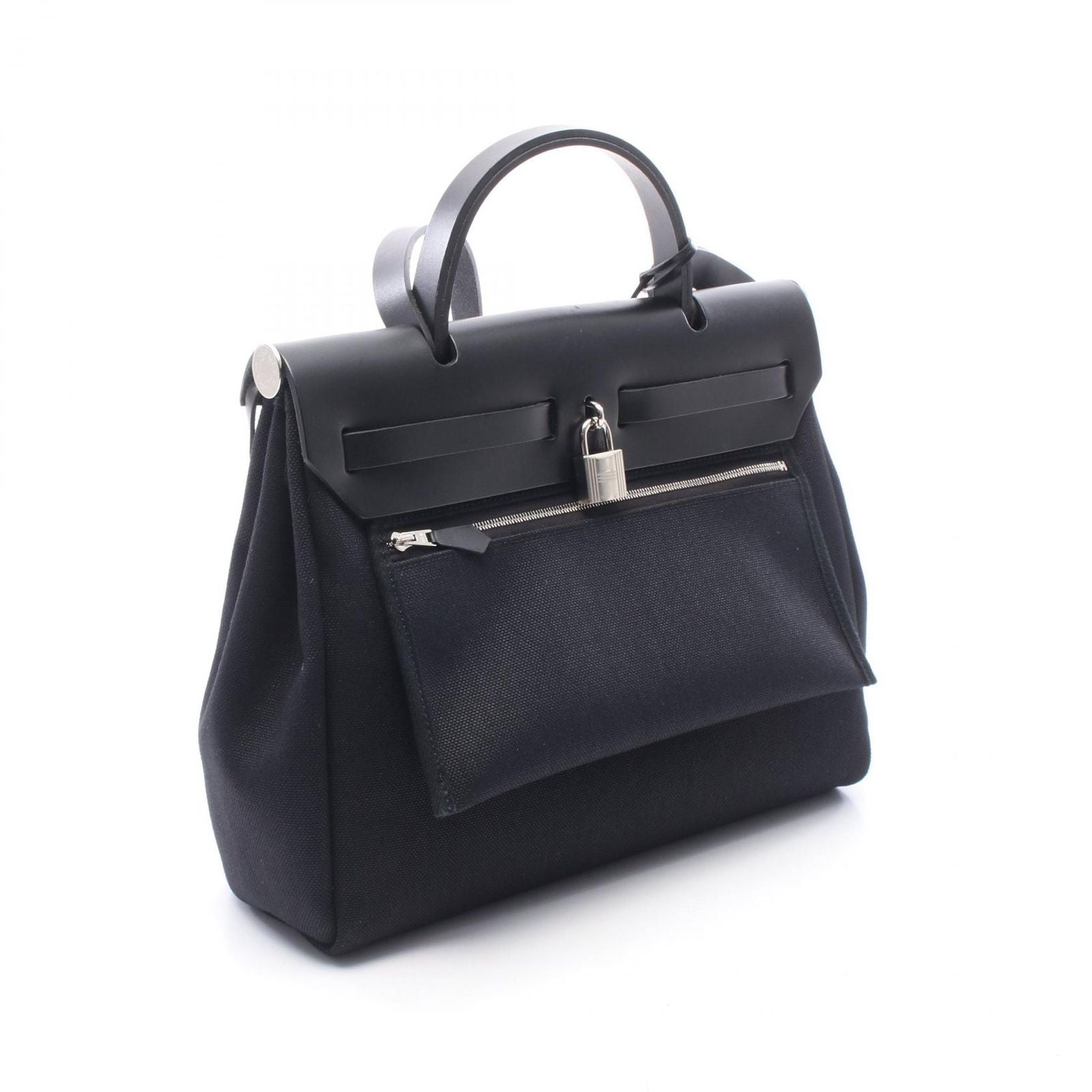 Hermes Herbag Zip PM Letourne 2-Way Black Canvas Leather Alebag Handbag — view 2