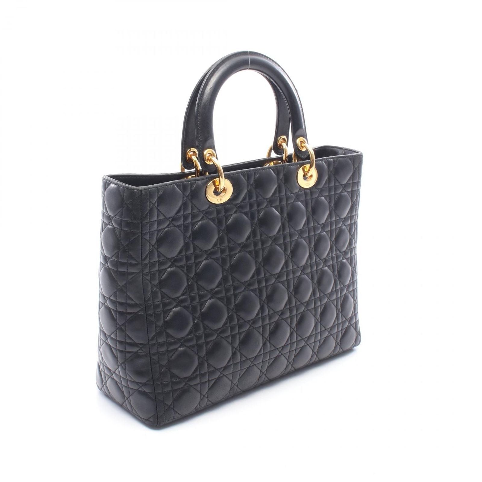 Dior Lady Dior Large 2-Way Black Leather Lady Dior Tote Bag — view 2