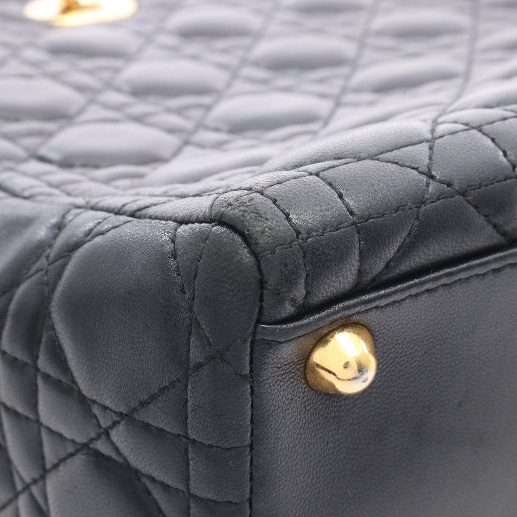 Dior Lady Dior Large 2-Way Black Leather Lady Dior Tote Bag — view 5