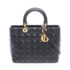 Dior Lady Dior Large 2-Way Black Leather Lady Dior Tote Bag