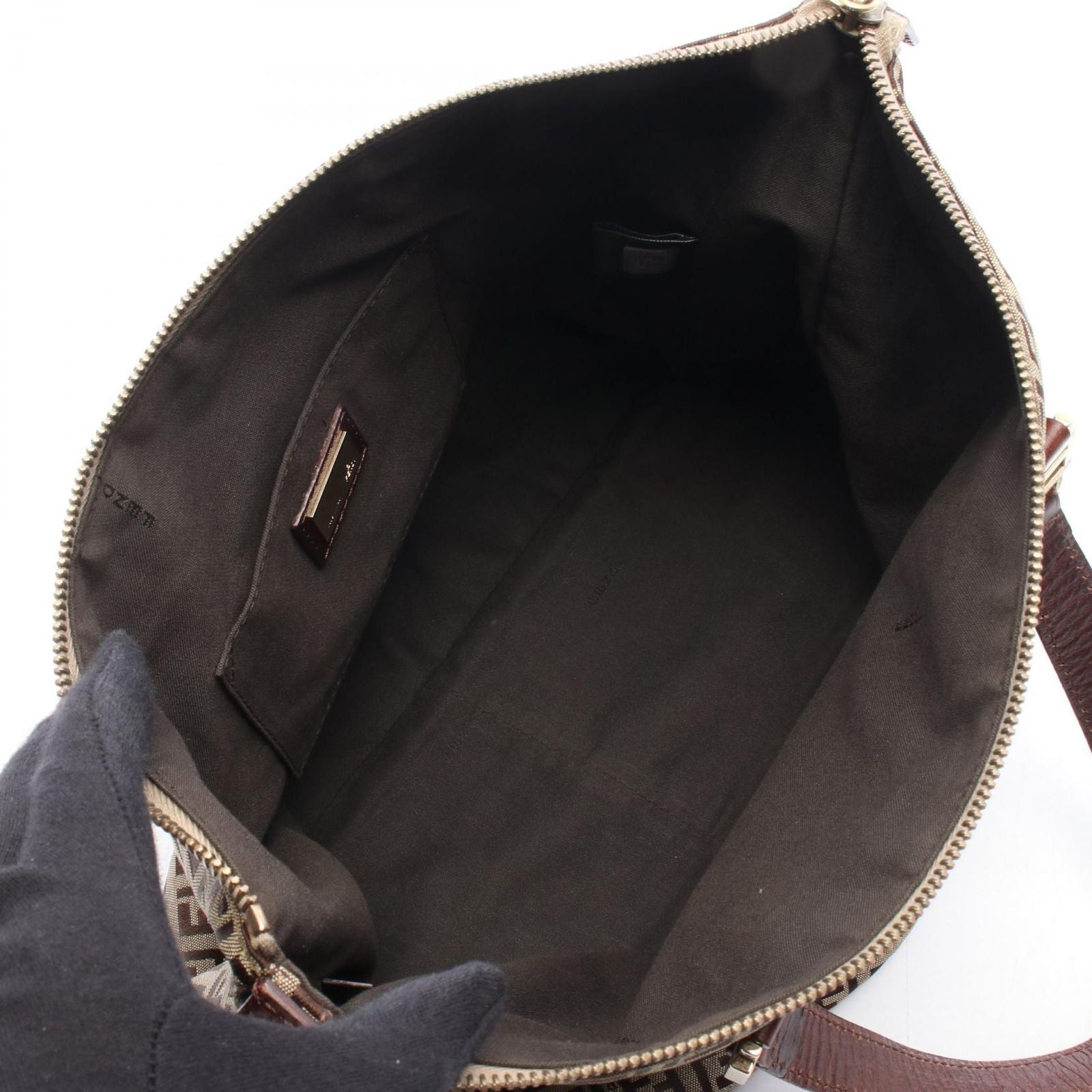 Fendi Tote Bag Zucchino Beige Brown Canvas Leather — view 3