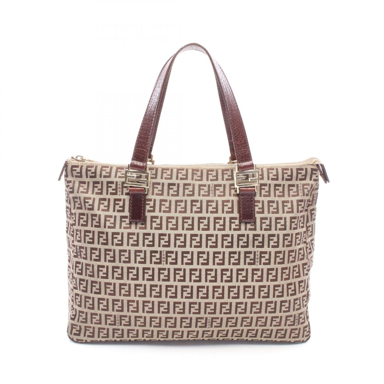 Fendi Tote Bag Zucchino Beige Brown Canvas Leather