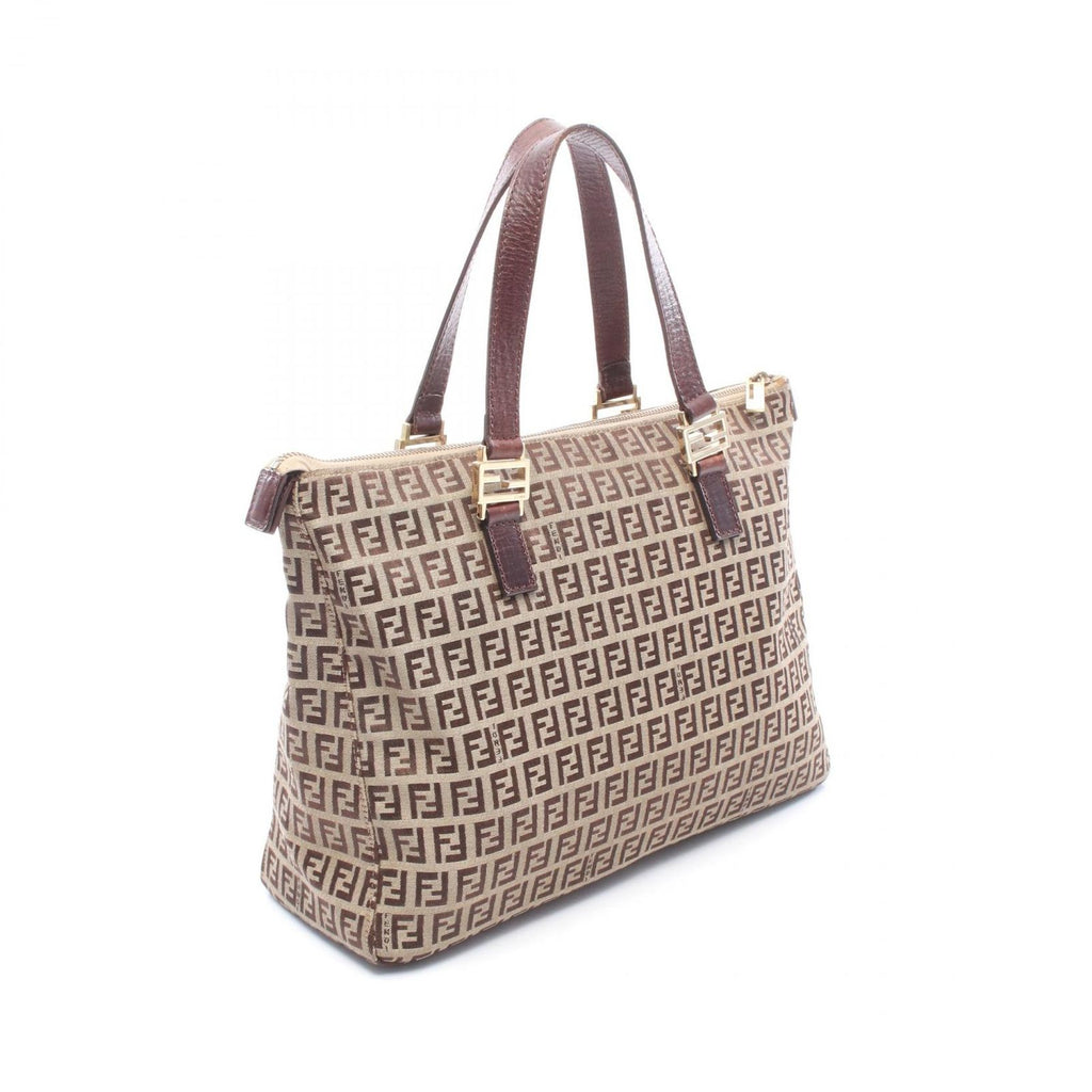 Fendi Tote Bag Zucchino Beige Brown Canvas Leather — view 2