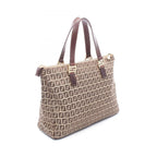 Fendi Tote Bag Zucchino Beige Brown Canvas Leather — view 2