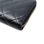 Chanel Wallet Classic Long Zip Quilted Caviar Leather CC Logo Black Gold — view 4