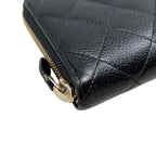 Chanel Wallet Classic Long Zip Quilted Caviar Leather CC Logo Black Gold — view 3