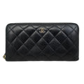 Chanel Wallet Classic Long Zip Quilted Caviar Leather CC Logo Black Gold