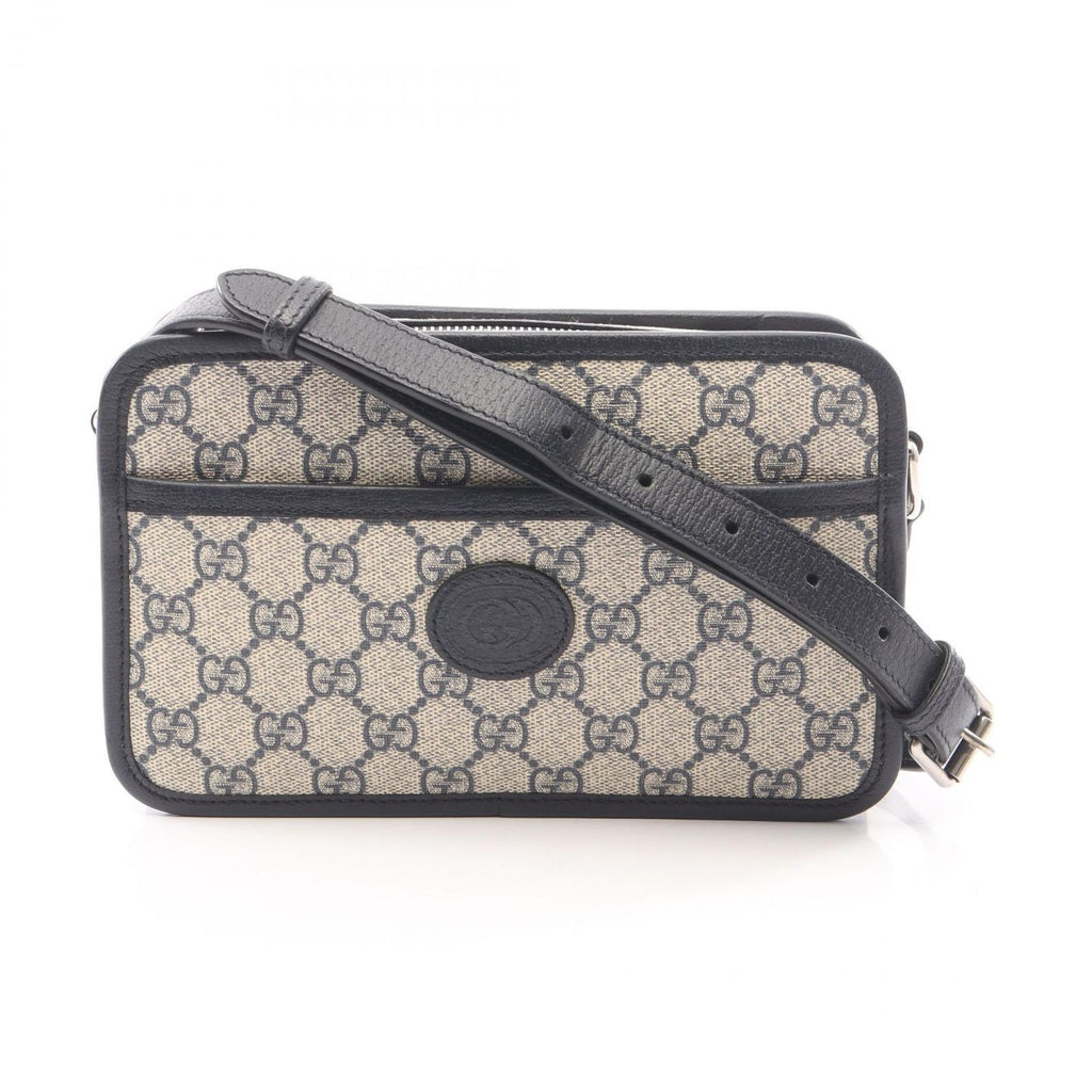 Gucci Shoulder Bag Interlocking GG Supreme Navy Ivory Canvas Leather Retro Mini