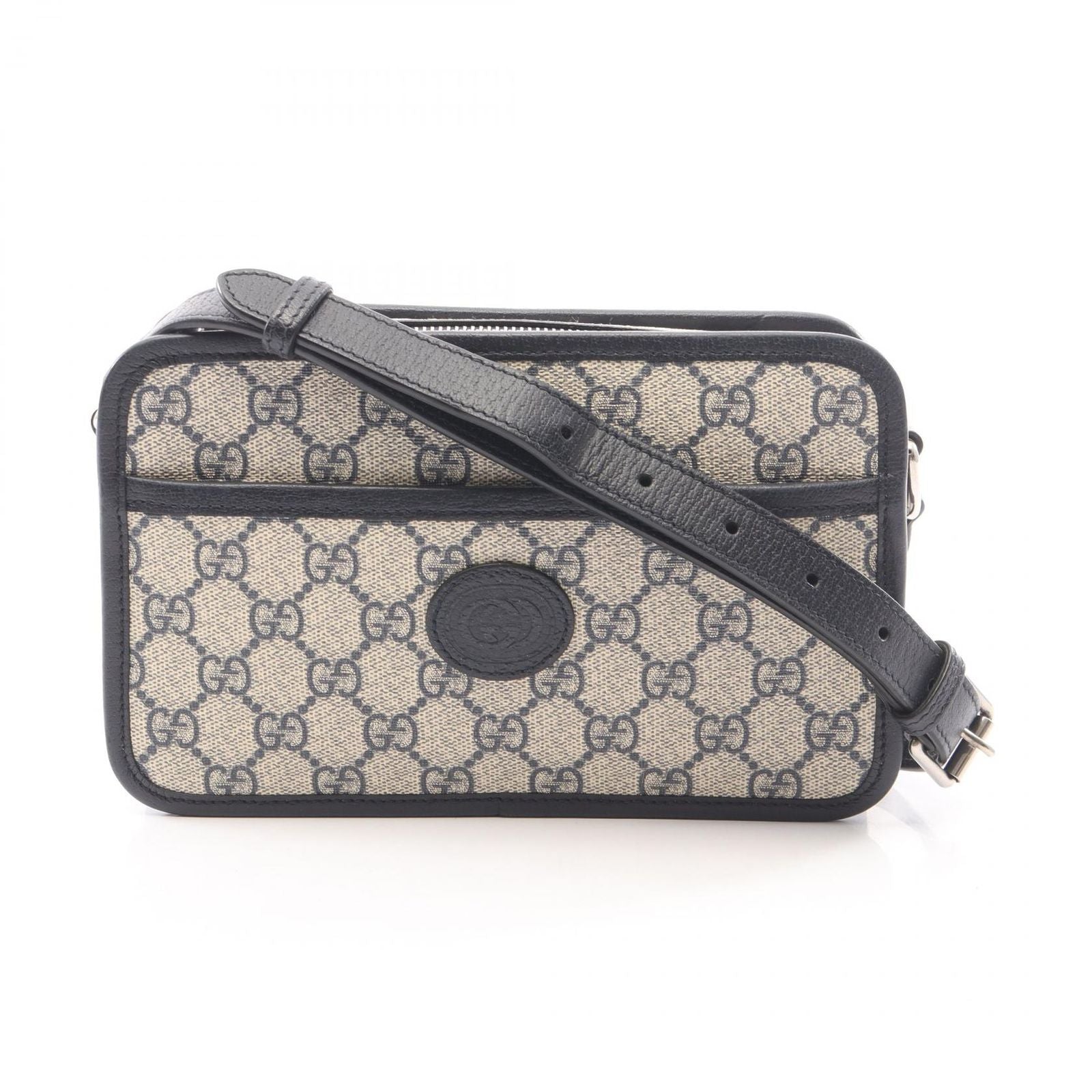 Gucci Shoulder Bag Interlocking GG Supreme Navy Ivory Canvas Leather Retro Mini