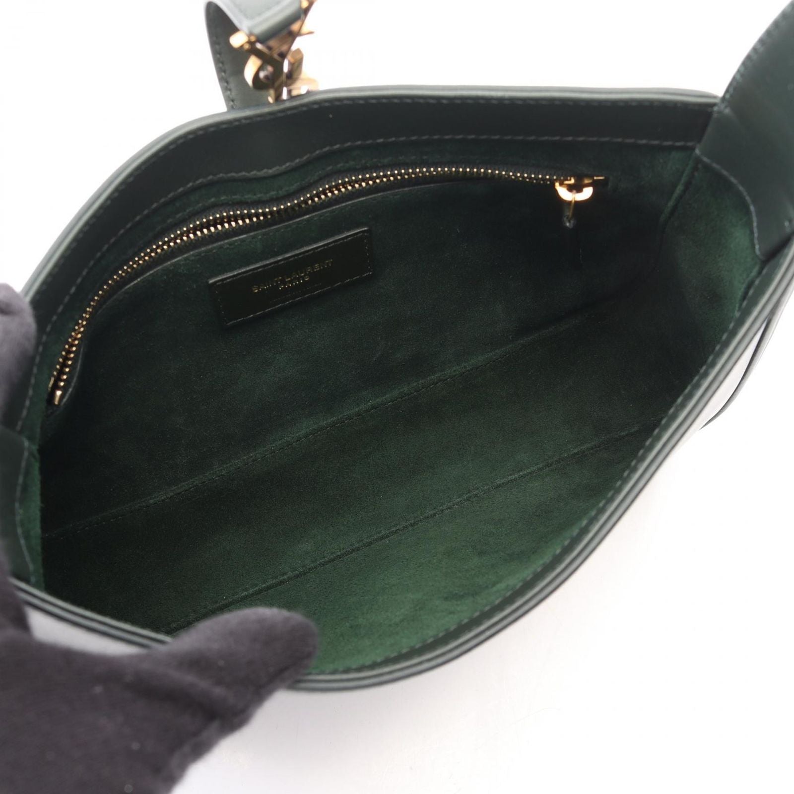 Saint Laurent Paris le 5 7 le Cassette Dark Green Leather Handbag — view 3