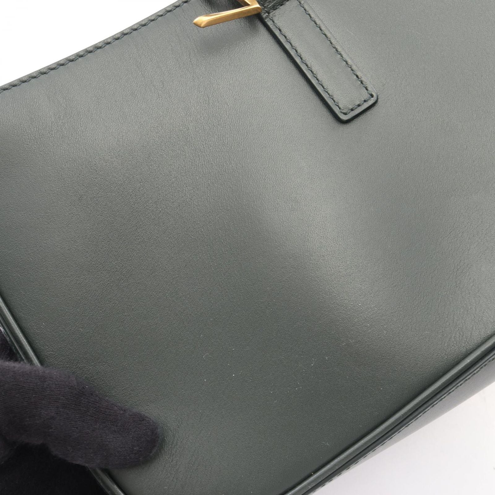 Saint Laurent Paris le 5 7 le Cassette Dark Green Leather Handbag — view 7