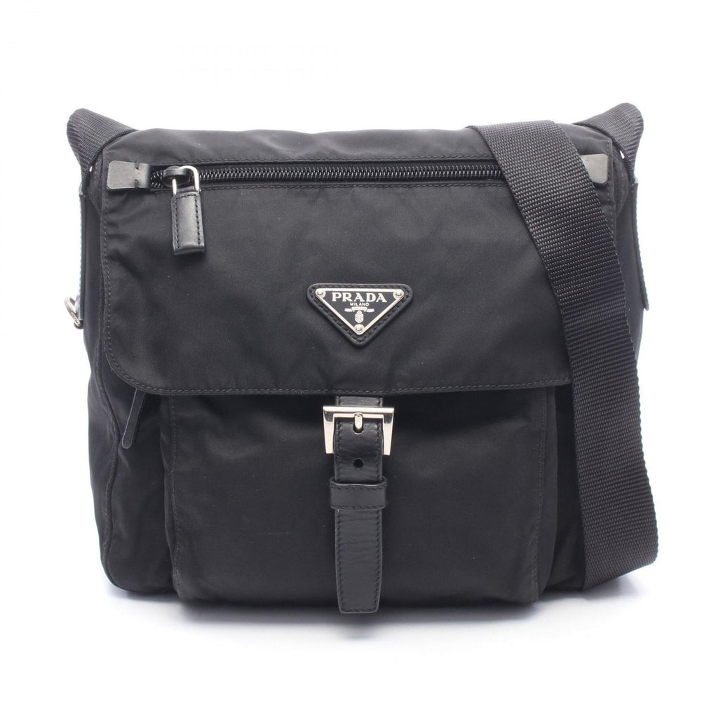 Prada Shoulder Bag Triangle Logo Bag Black Nylon Leather