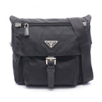 Prada Shoulder Bag Triangle Logo Bag Black Nylon Leather