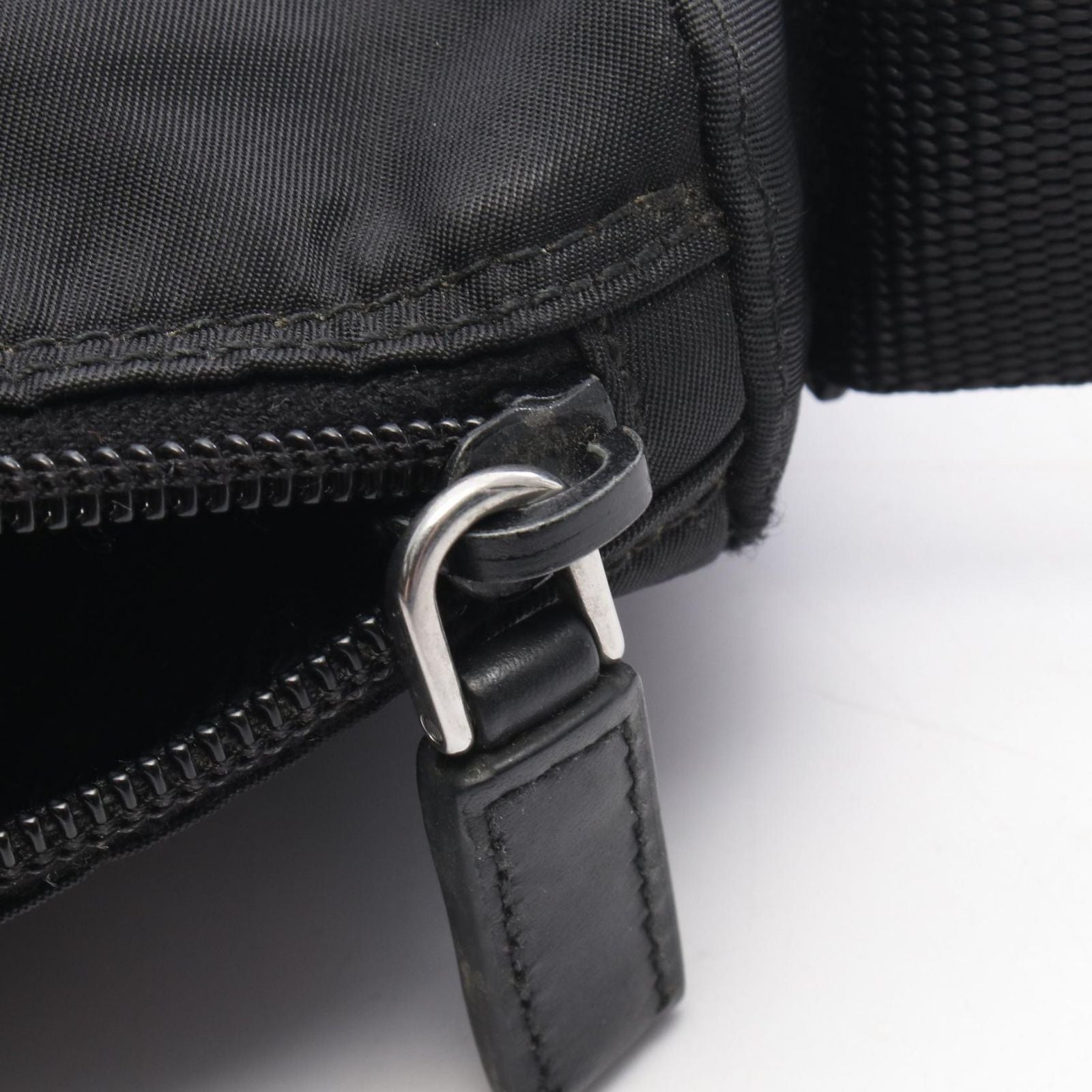 Prada Shoulder Bag Triangle Logo Bag Black Nylon Leather — view 5