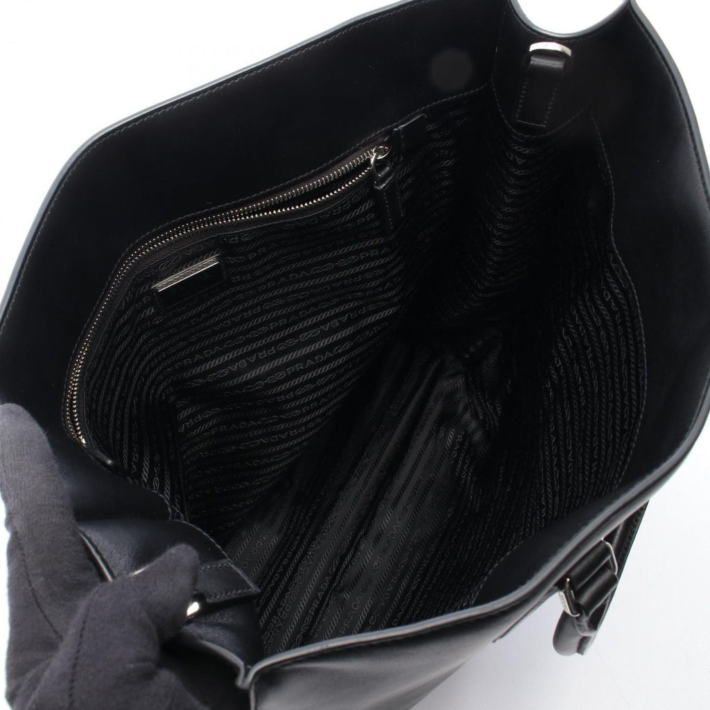 Prada Tote Bag Shopping 2-Way Black Leather Triangle Logo — view 3