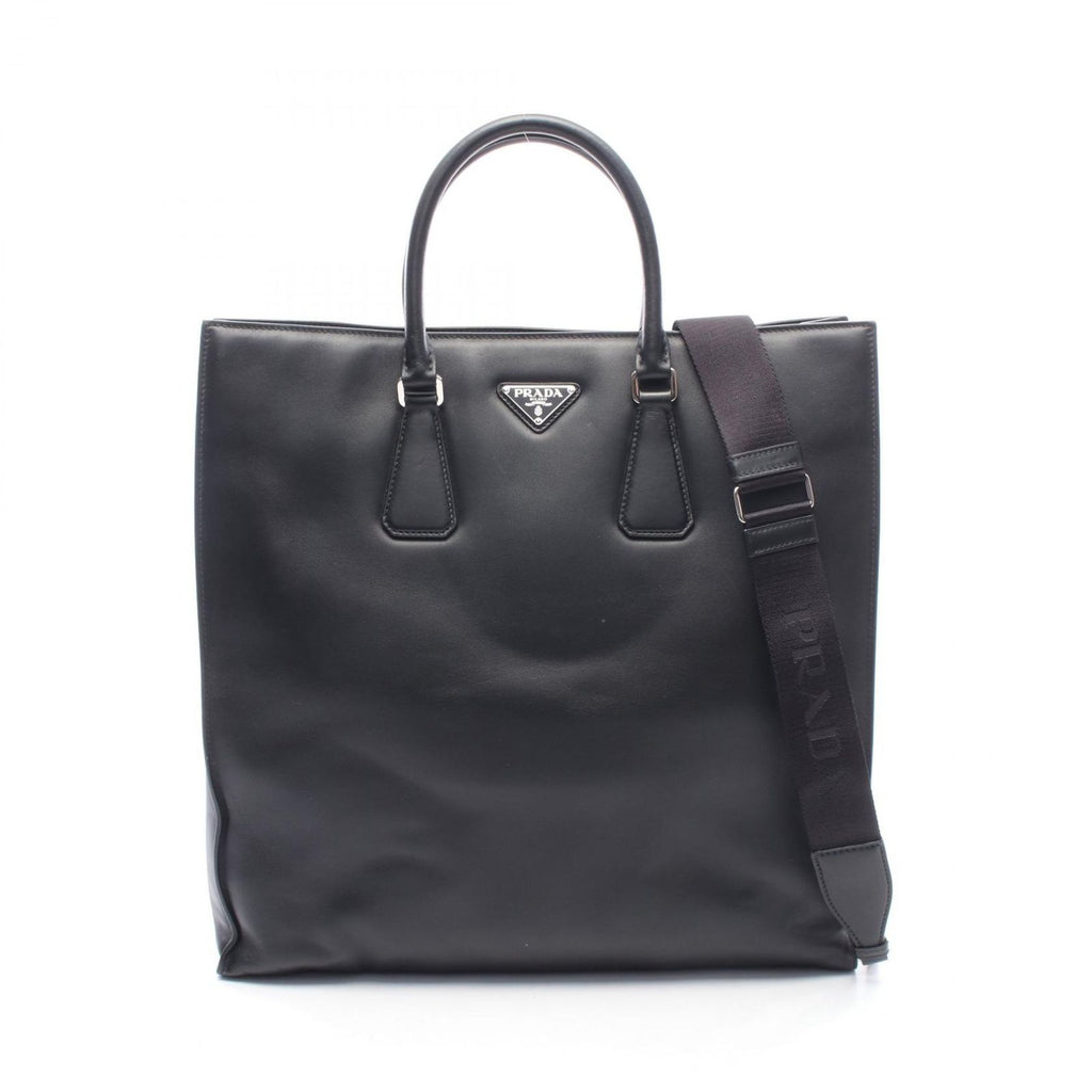 Prada Tote Bag Shopping 2-Way Black Leather Triangle Logo