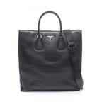 Prada Tote Bag Shopping 2-Way Black Leather Triangle Logo