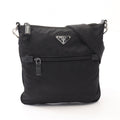 Prada Shoulder Bag Triangle Logo Black Nylon Saffiano Leather