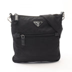 Prada Shoulder Bag Triangle Logo Black Nylon Saffiano Leather