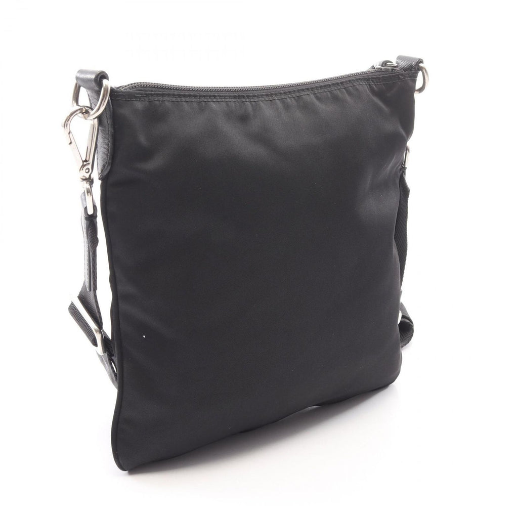 Prada Shoulder Bag Triangle Logo Black Nylon Saffiano Leather — view 2