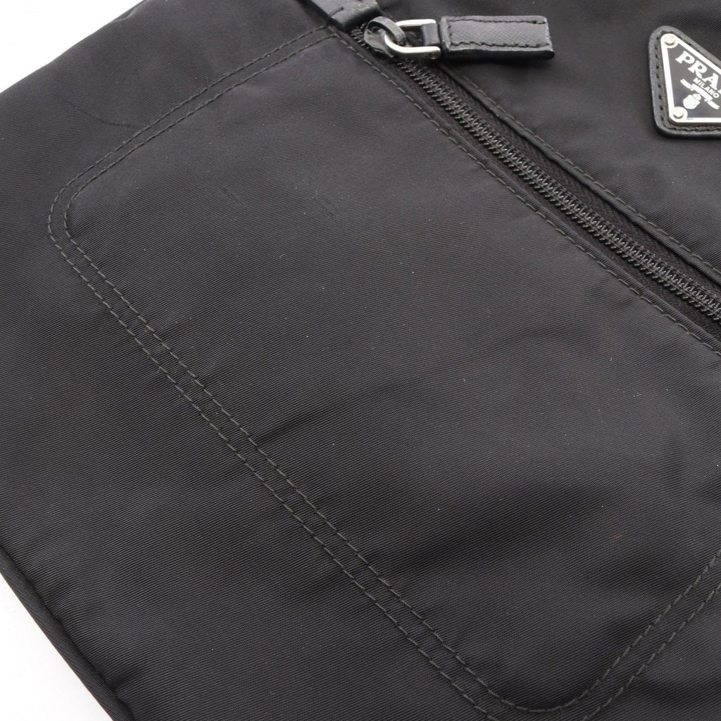 Prada Shoulder Bag Triangle Logo Black Nylon Saffiano Leather — view 8