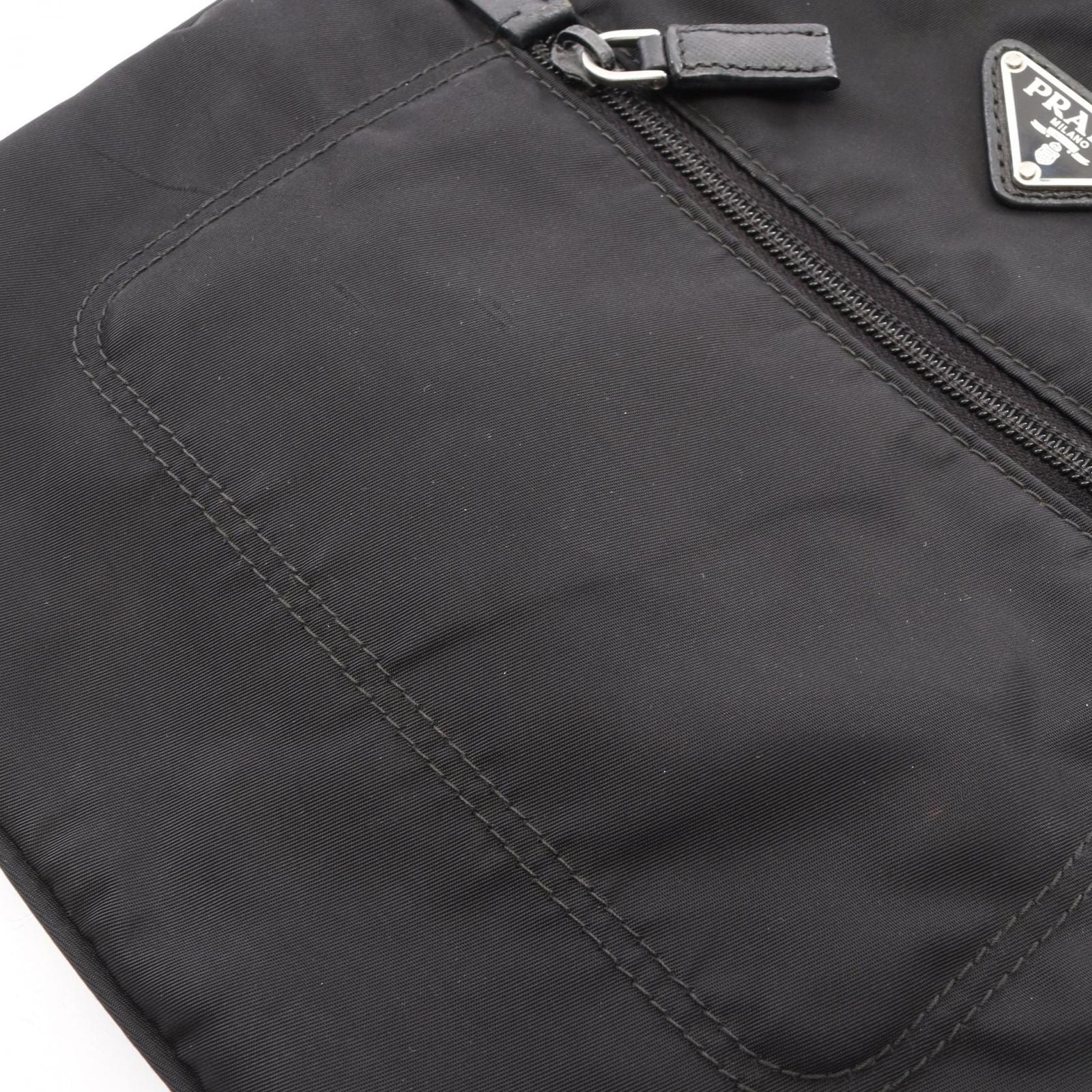 Prada Shoulder Bag Triangle Logo Black Nylon Saffiano Leather — view 8