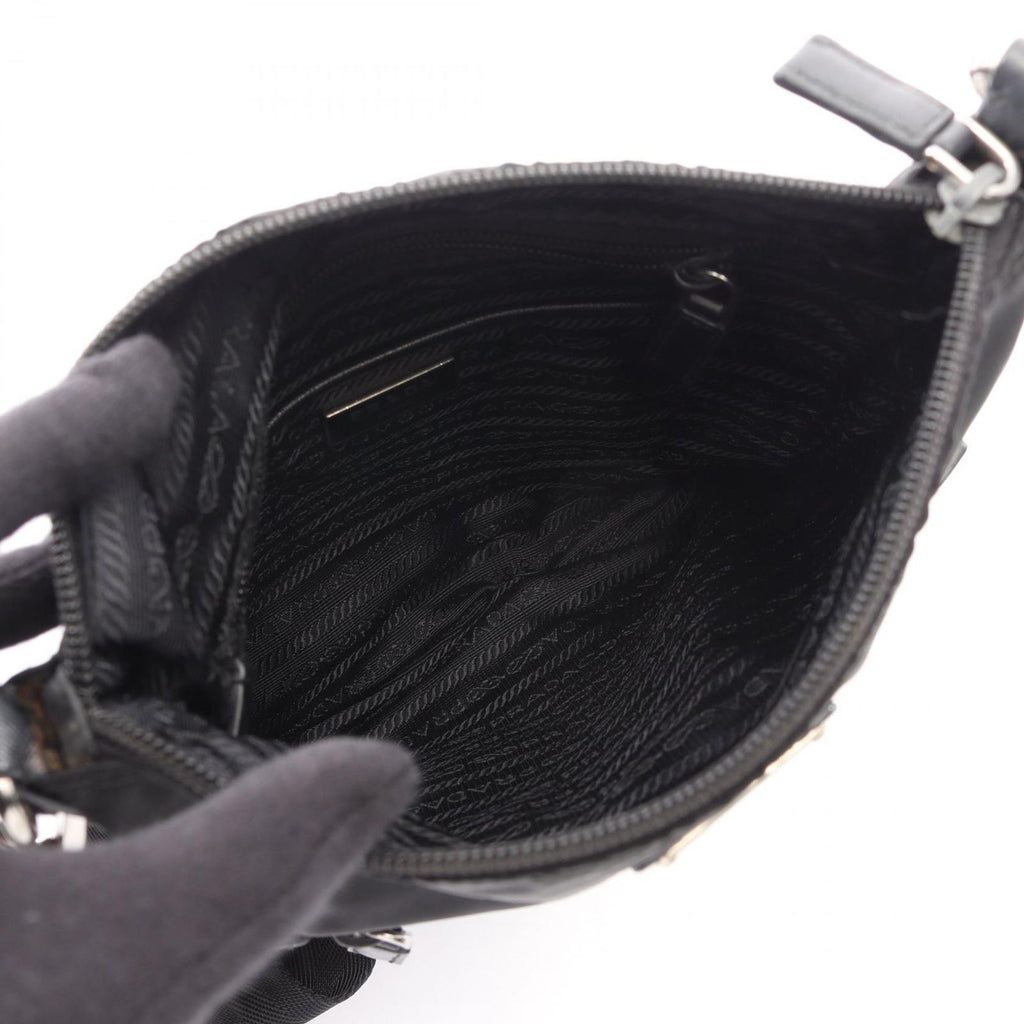 Prada Shoulder Bag Triangle Logo Black Nylon Saffiano Leather — view 3