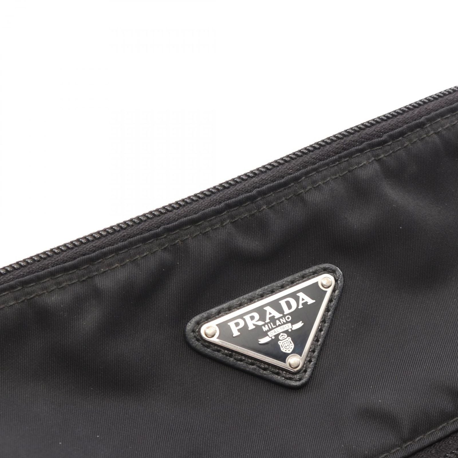 Prada Shoulder Bag Triangle Logo Black Nylon Saffiano Leather — view 7