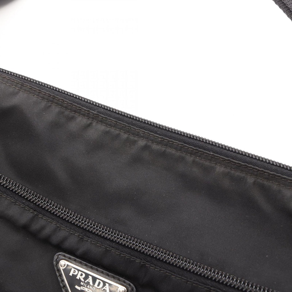Prada Shoulder Bag Triangle Logo Black Nylon Leather — view 8